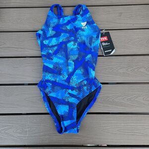 TYR Juniors Youth Girls Vesuvious Maxfit Swimsuit/Bathing Suit, Blue SZ 22 New